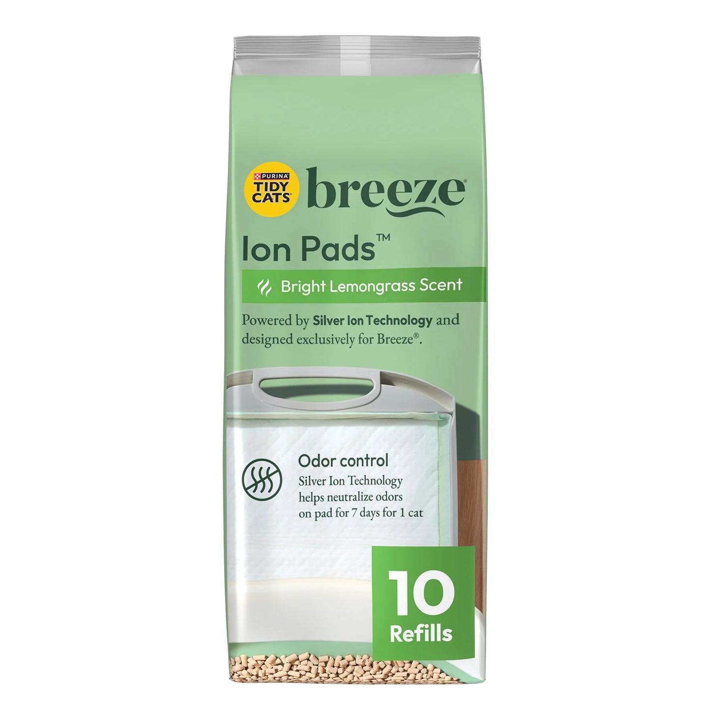 (10 Pack) Purina  Breeze Bright Lemongrass Scented Ion Cat Litter Pads Refill Pack